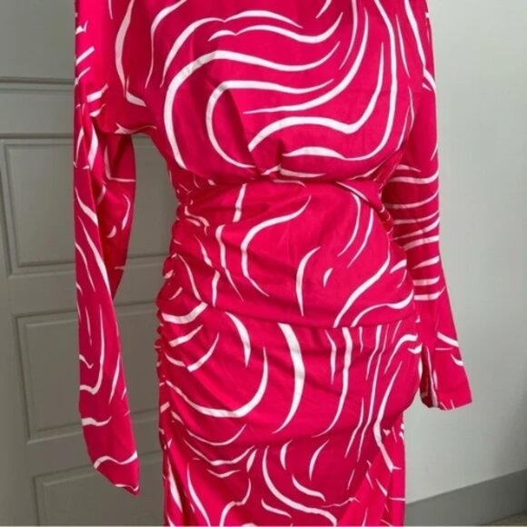 Shein Pink Zebra Printed Ruched Maxi Dress Mock Neck Satin Sz Small US‎ 4 - Picture 5 of 10